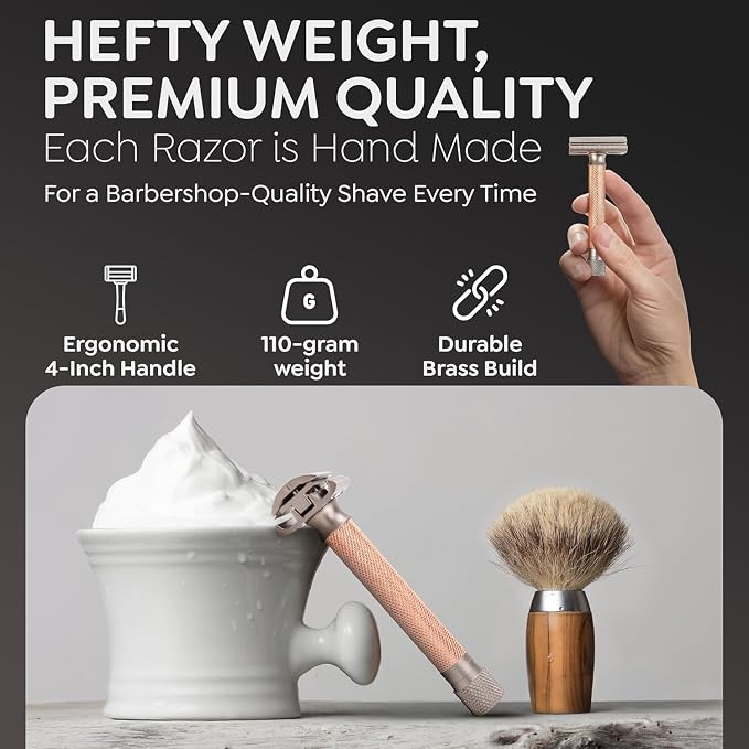 Parker Variant Double Edge Adjustable Closed Comb Safety Razor, Rose Gold | Five Dial Settings Customize Blade Exposure From Mild To Aggressive. Includes 5 Premium Razor Blades.