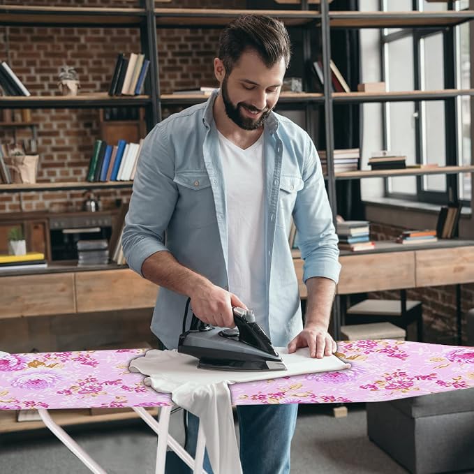 Ironing Board, Height Adjustable Smooth Edge Good Load-Bearing Non-Slip Wear Resistant Ironing Clothes Extra-Wide Clothes Ironing Board with Folding Legs (Flowers)