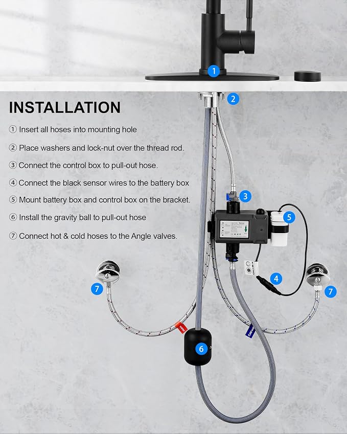 Touchless Kitchen Faucet Stainless Steel: WOWOW Mobile Motion Sensor Kitchen Sink Faucet with Sprayer, Automatic Smart Kitchen Faucet for Sink 1 or 3 Hole, Matte Black