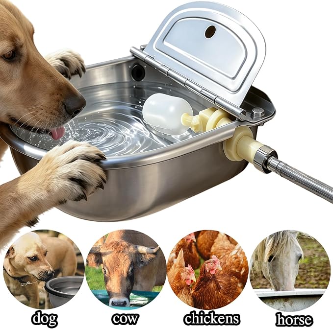 Automatic Water Dispenser for Dog Water Bowl Dispenser Large Size Stainless-Steel Waterer Feeder Self Filling Water Trough for Poultry and Livestock (Metallic Gray, Large)
