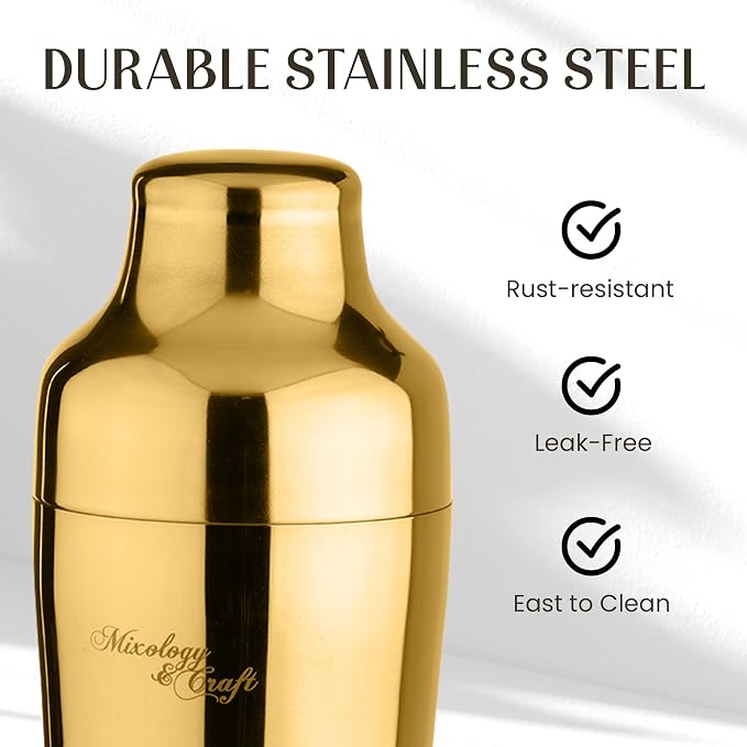 Mixology & Craft Cocktail Shaker Set with Dark Bamboo Stand - Professional 10-Piece Bartender Kit - Complete Bar Set & Cocktail Mixer Kit for Home (Gold)