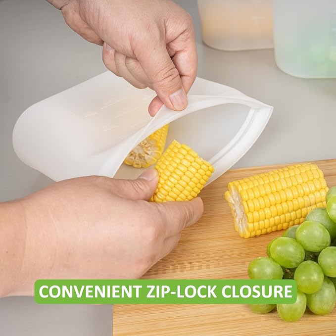 Reusable Storage Bag, 12 Pack 100% Silicone Food Storage Bags Stand Up Silicone Zip Lock Bags for Food Container, Freezer Microwave Oven Dishwasher Safe, 4 Medium 4 Small 4 Extra Small, Translucent