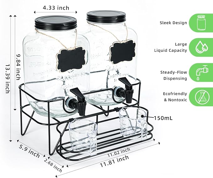 Roetell 2 Sets 1 Gallon Laundry Detergent Dispenser with Stand, Measuring Cup, Glass Laundry Detergent Containr for Laundry Room Organization