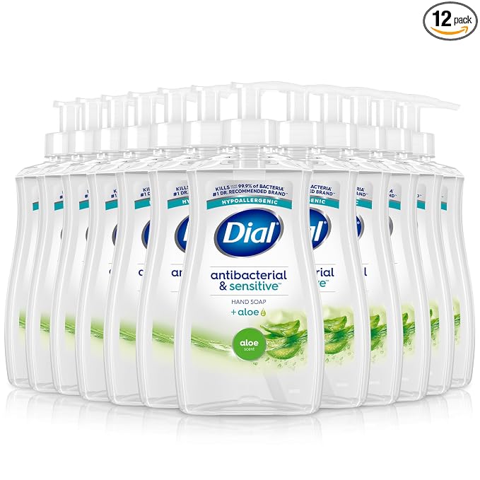 Dial Antibacterial Defense Liquid Hand Soap + Aloe, Aloe Scent, 11 Fl Oz (Pack of 12), Dermatologist-Tested Hand Wash, Gentle Formula