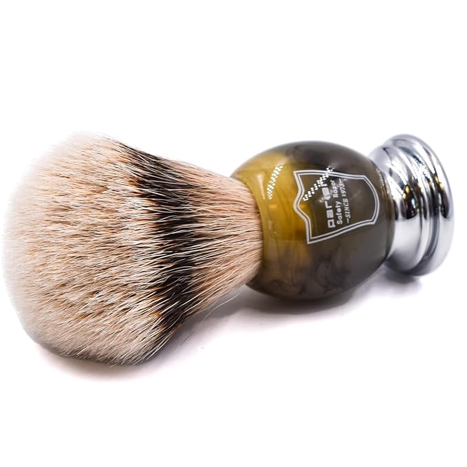Parker 100% Silvertip Badger Shaving Brush – Faux Horn Handle, Long Loft 22 mm Knot, Chrome Base & Resin Stand – Rich Lather, Soft Bristles for Comfortable Shaving