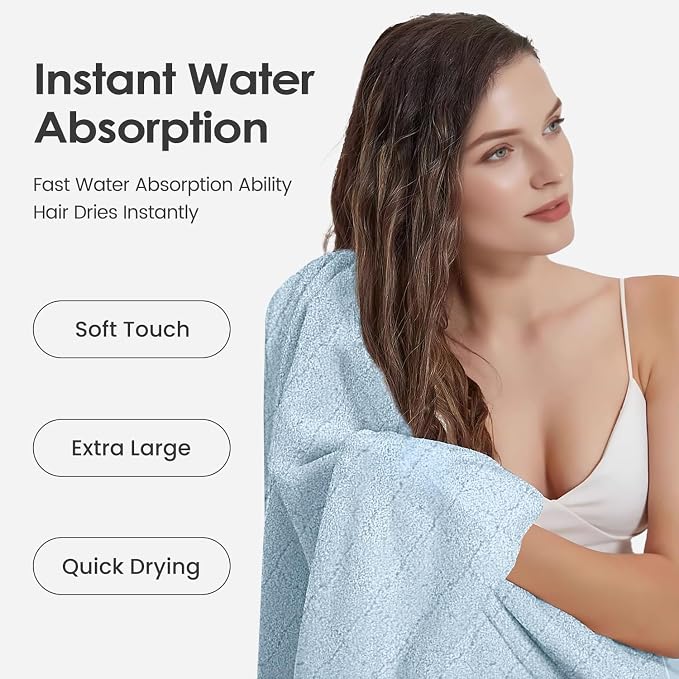JML Bath Towels, Pack of 2, 30 in x 60 in, Light Blue | Hanging Loop, Super Soft, Absorbent, Lint Free, Fade Resistant, Lightweight, Quick Dry, Use for SPA , Sauna, Salon Hair Wrap