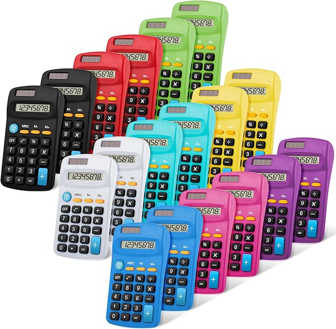 36 Pieces Solar Calculators Bulk - Mini Pocket Calculator for Students, Basic 8-Digit Dual Power (Solar & Battery), Colorful Classroom Supplies for Teachers, School Gifts for Students