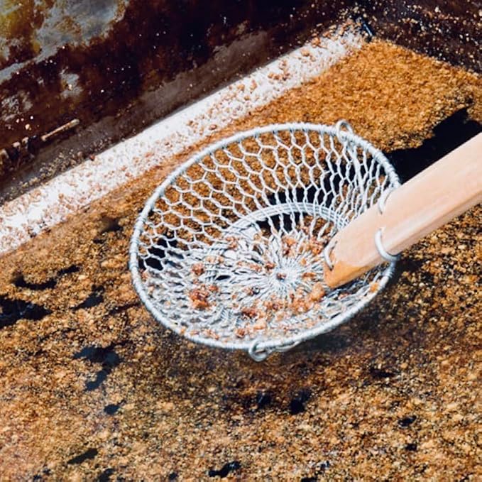 4-Inch Galvanized Steel Spider Strainer – Fine Mesh Skimmer with Natural Bamboo Handle for Cooking & Frying, Ideal for Home & Professional Kitchens