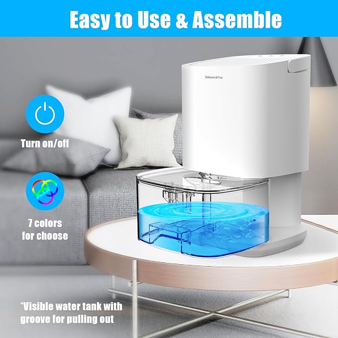 Dehumidifiers for Home 35OZ Small Dehumidifier for Bedroom 2500 Cubic Feet(350sq ft) with 7 LED Lights, Ultra Quiet & Auto Shut off Dehumidifier for Bathroom Basement Closet Garage