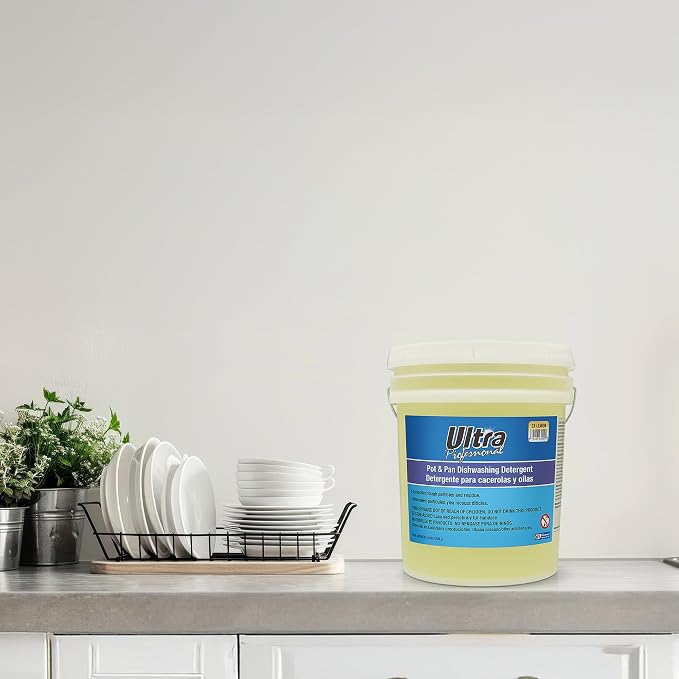 Ultra Professional ™ 5 Gallon Pot & Pan Dishwashing Detergent Dish Cleaning Liquid, Lemon Scent, Yellow - Powerful Grease Remover
