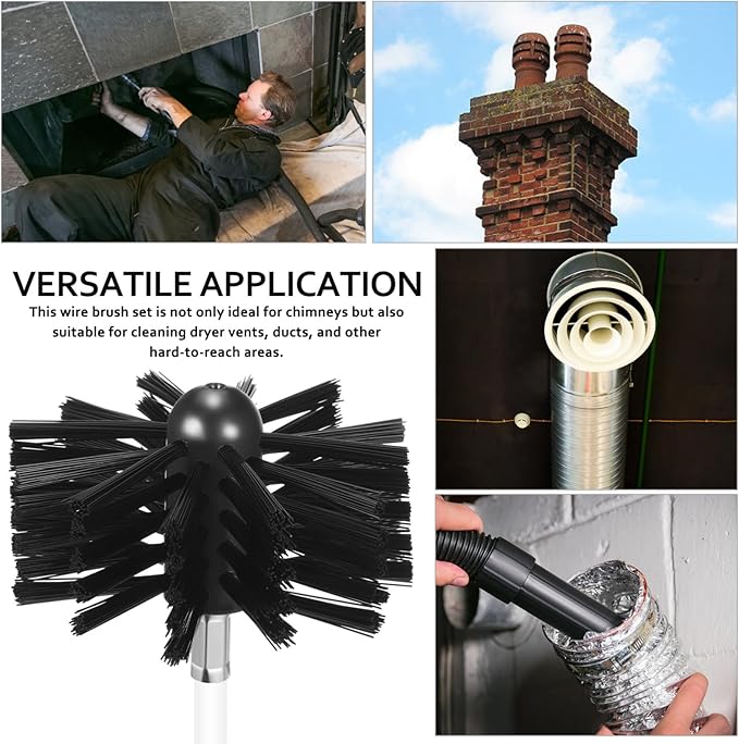 MAGICLULU 20 Feet Chimney Sweep Brush Kit, 15 Flexible Extendable Rods with 4/6in Heads for Fireplace Stove Maintenance, Rotary Drill Driven Flue Pipe Cleaner, Dryer Vent Lint Removal Tools