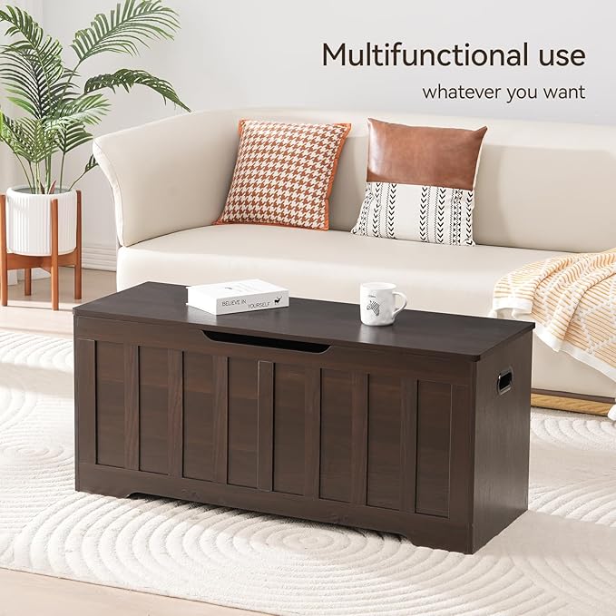 VANKILEY 43.3" Storage Chest Extra Large,Storage Trunk with 2 Safety Hinges,Wooden Storage Bench,Shoe Bench,43.3x15.7x19.1 Inch,Easy Assembly,Storage Bench for Bedroom,Living Room,entryway(Espresso).