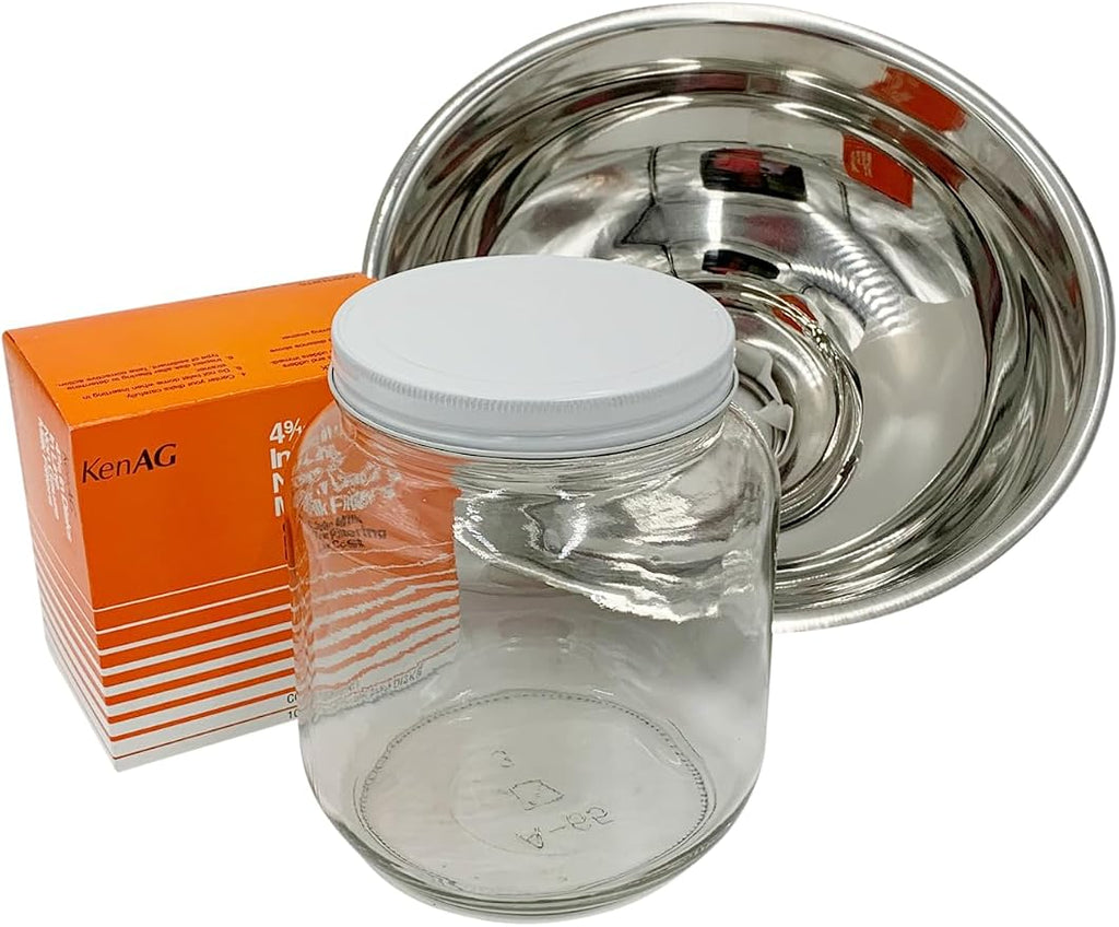 SS Strainers (Medium Strainer with Glass Jar Combo, Half Gallon Jar Combo)