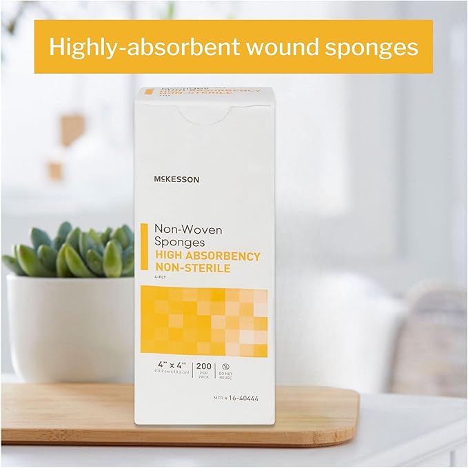 McKesson Non-Woven Sponges, Non-Sterile, 4-Ply, High Absorbency, Polyester/Rayon, 4 in x 4 in, 200 per Pack (Pack of 10)