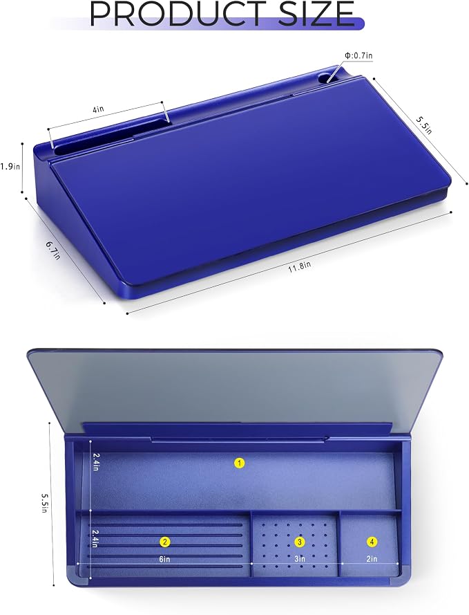 TOWON Navy Small Compact Glass Desktop Whiteboard with Storage, 12 x 7 Inches, Glossy Metallic Paint Mirror Finish Dry Erase Board, Includes 5 Markers, Eraser & Holder for Office Homeschooling Décor