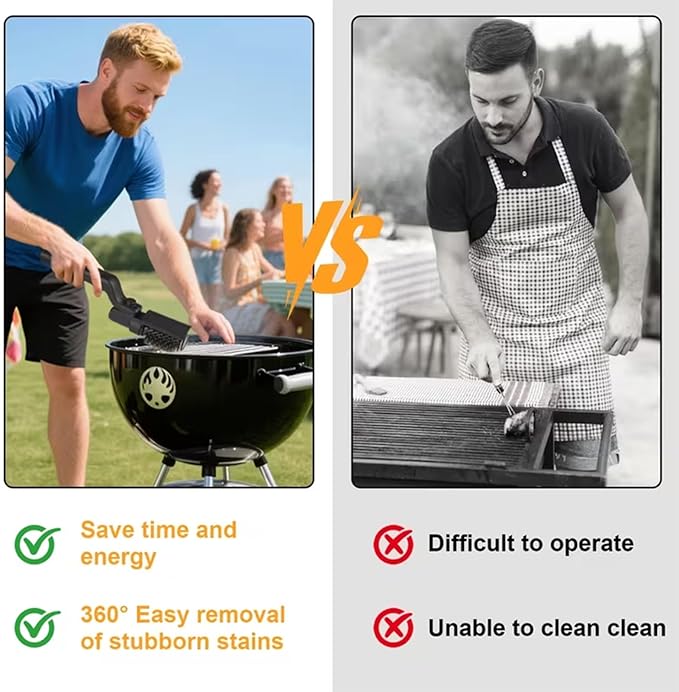 Grill Cleaner, Electric Grill Brush, Cordless BBQ Grill Cleaner with 3 Speed Settings, Adjustable Rotary Head, Reinforced Steel Bristles, for Gas Charcoal Smoker Grates (2 Brush Head)