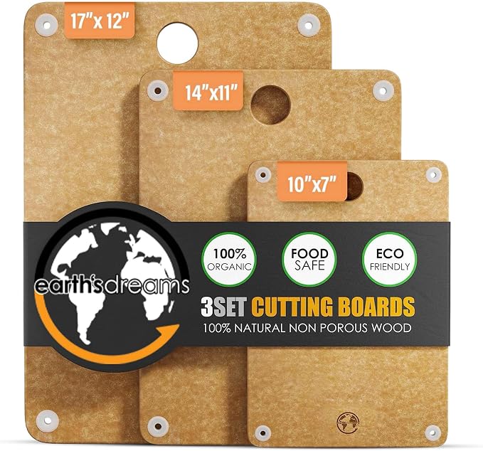 Earth's Dreams Composite Wood Cutting Board Set of 3, Chopping Board | Dishwasher Safe,Non-Toxic, Cutting Boards for Kitchen – Large, Medium & Small Non-Slip Wood Charcuterie & Chopping Boards