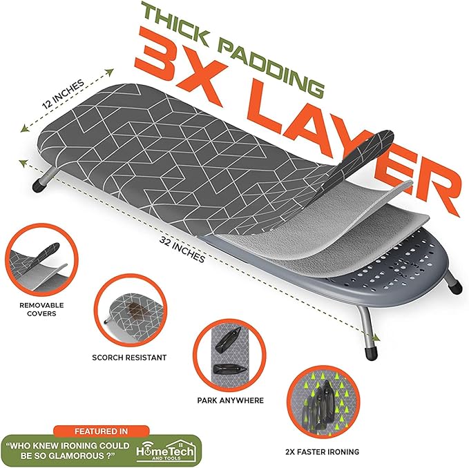 Xabitat Foldable Tabletop Ironing Board with Iron Holder, Green | Portable tabletop design, foldable frame, heat-resistant cover, space-saving storage