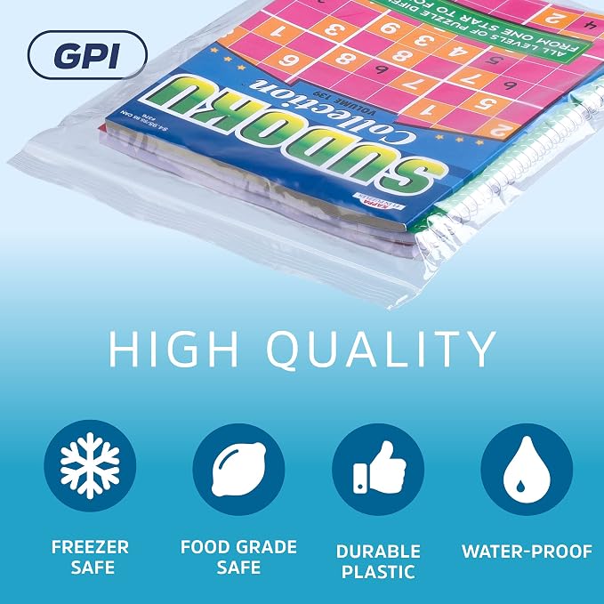 GPI - 12" x 18" Zip Bags, 500 Count, Clear Plastic Reclosable Zipper Poly Baggies, with Resealable Zip Top Lock. for Freezer, Apparel, Clothing, Food, Home & Office Supplies.