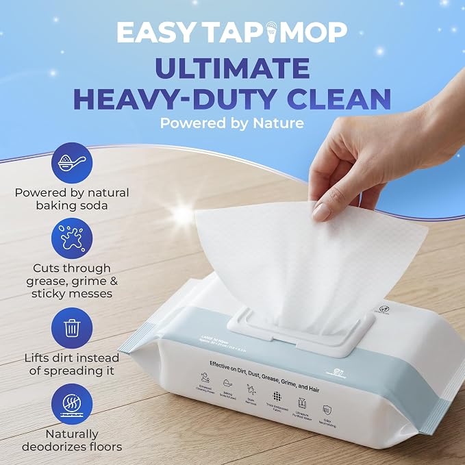 Baking Soda Cleaning Wipes - Wet Floor Mopping Replacement Pad Refills Compatible with Swiffer Sweeper Mop - Larger & Thicker Disposable Cloths for Multi-Surfaces - 30 Count (Pack of 9)