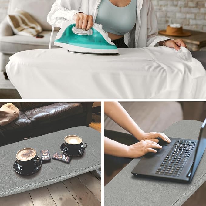Metal Foldable Tabletop Ironing Board with Iron Rest, Portable Ironing Board Small with Heat Resistant Cotton Cover, RAINHOL Mini Iron Board for Small Space and Travel, 31"x12", Gray