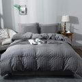 AveLom Gray Duvet Cover Queen Size, Textured Seersucker Duvet Cover Set, Soft Washed Microfiber with Zipper Closure and Corner Ties, 3 Pieces, 90" x 90" Duvet Cover & 2 Pillowcases