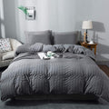 AveLom Seersucker Duvet Cover Set Full Size (80 x 90 inches), 3 Pieces (1 Duvet Cover + 2 Pillow Cases), Dark Gray Ultra Soft Washed Microfiber, Textured Duvet Cover with Zipper Closure, Corner Ties