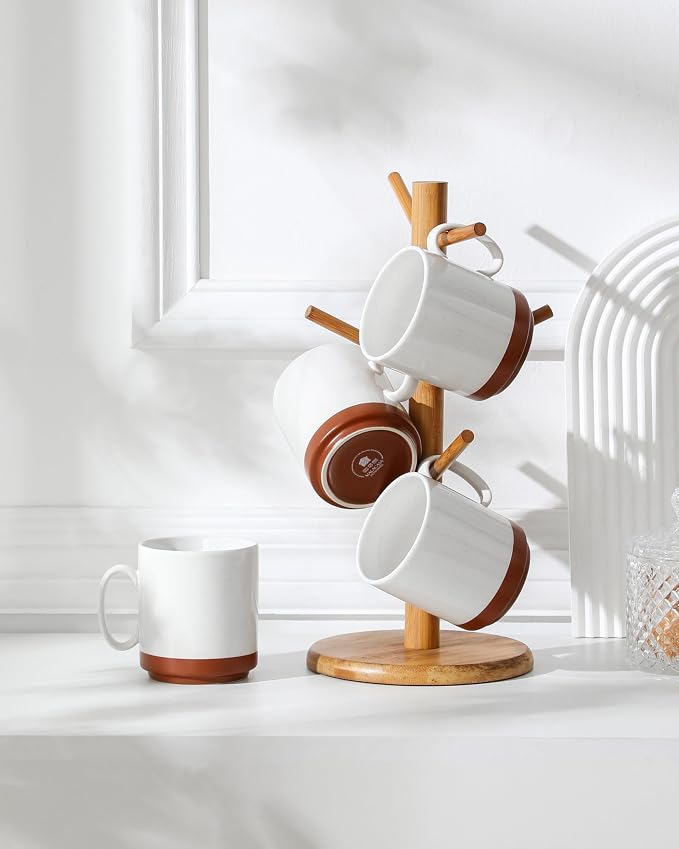 MALACASA 12oz Ceramic Coffee Mugs Set of 4, Stackable Coffee Cups with Straight-Sided Design, Mugs for Coffee, Latte, Tea, Hot Chocolate, Cappuccino and Cocoa, Microwave & Dishwasher Safe, Khaki White