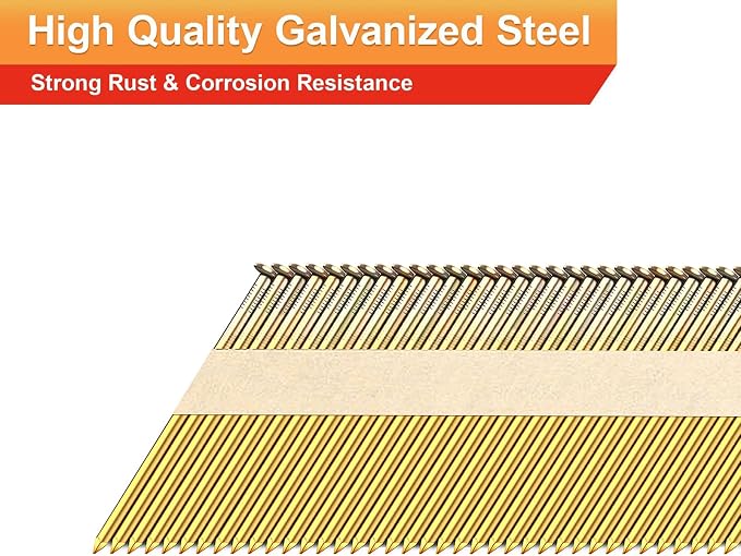 34°Framing Nails,Smooth Shank,3":1000pcs | D Head Nail Pack,Galvanized Paper Tape Strip Nails,for 30 to 34 Degree Framing Nailer