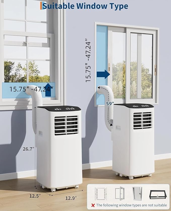 Garvee 8,000 BTU Portable Air Conditioner, 3-in-1 Portable AC Unit with Remote Control, Cool, Dehumidifier & Fan Modes for Rooms up to 350 sq.ft, with Sleep Mode, 24 Hours Timer, and Window Kit