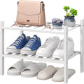 viewcare White Small Shoe Rack for Entryway,2-Tier Bamboo Shoe Organizer for Hallway Closet, Free Standing Shoe Racks for Indoor Outdoor