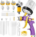 HVLP Air Spray Gun with 1.4/1.7/2mm Nozzles & Air Compressor Regulator, Air Spray Paint Gun w/10pcs 600cc Mixing Cup and Lids, Automotive Paint Sprayer for Car, House Painting, Furniture (Purple)