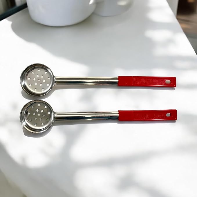 2 oz Slotted Stainless Steel Portion Control Ladle Spoon | Commercial-Grade Spoodle for Portioning & Draining - Pasta, Veggies & Buffet Service. Color-Coded by Size. Dishwasher Safe.