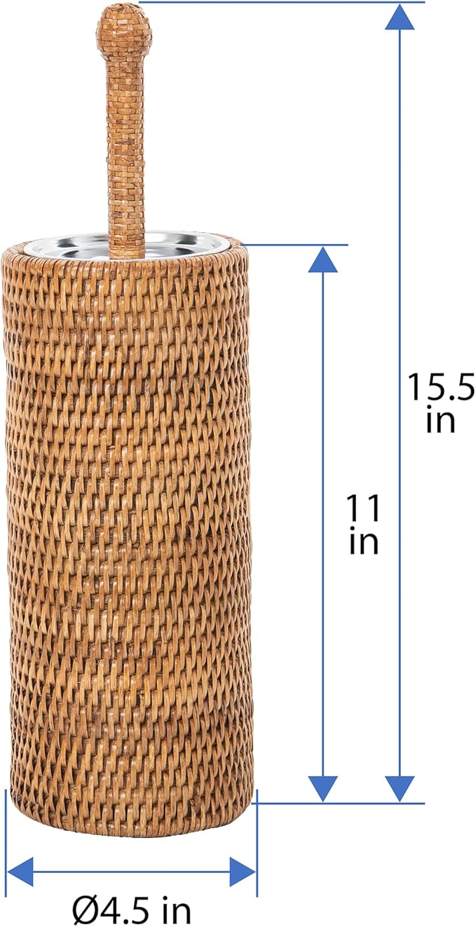 KOUBOO Rattan Toilet Brush Holder Set with Lid Bathroom Decor Honey Brown | Handwoven Design, Removable Inner Cup, Replaceable Brush Head, Odor-Sealing, Easy-Clean