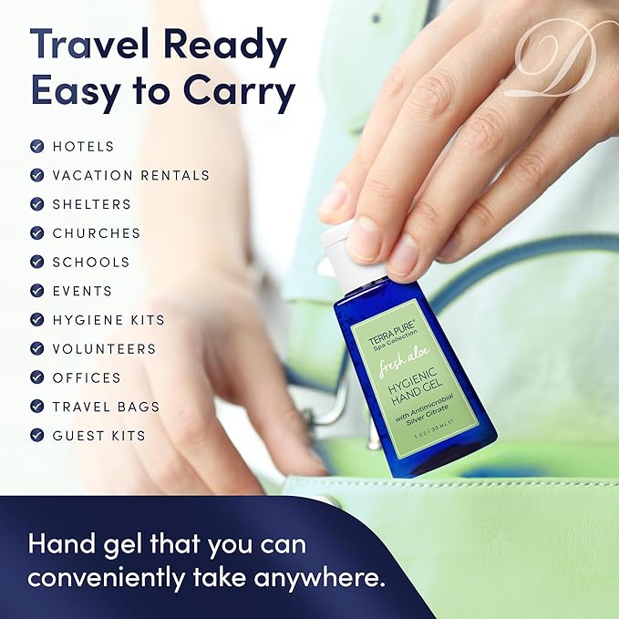 Terra Pure Hand Sanitizer Gel, 1 oz 6 Pack, Alcohol Free Silver Citrate Formula with Aloe Vera and Vitamin E, Non Drying Bulk Travel Size for Hotels, Gyms, Schools, Offices, Events
