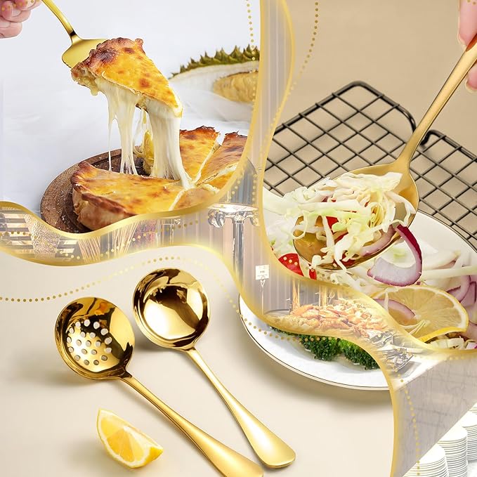 36-Piece Gold Serving Utensils Set, Stainless Steel Buffet Serving Spoons with Tongs Forks Ladle – Dishwasher Safe Serveware for Wedding, Party, Catering, Holiday Gatherings