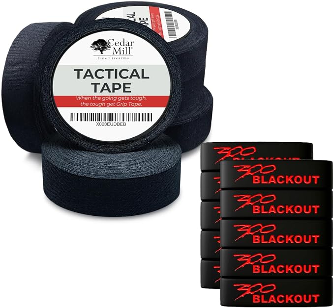 Cedar Mill Fine Firearms Grip Tape - Waterproof Gun Grip Tape, Non-Adhesive Multipurpose Military Tape and Sparta 300 Blackout Magazine Marking Band.