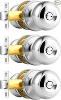 Probrico Polished Stainless Privacy Door Knobs, Interior Keyless Door Knobs for Bathroom/Bedroom, 3 Pack