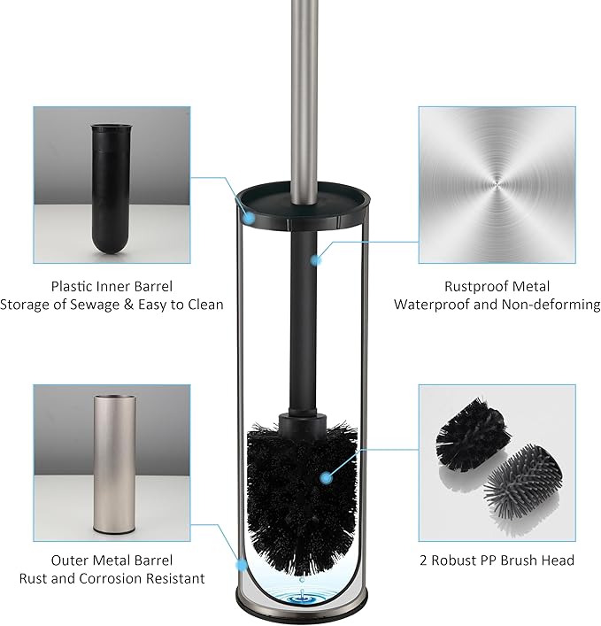 Toilet Brush and Holder Set Premium Material Toilet Bowl Cleaner Free Standing Toilet Bowl Brush and Holder 1pack Brushed Nickel