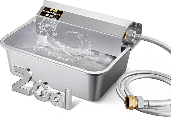 Automatic Water Dispenser for Dogs, 2 Gallon 304 Stainless Steel Large Dog Water Bowl Dispenser for Indoor/Outdoor, Pets & Livestock Self-Filling Waterer, Fits GHT 3/4" Faucet, Easy to Clean