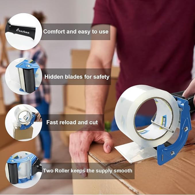 8 Pack Professional 3-Inch Tape Gun Dispenser, Heavy-Duty Packing Tape Dispenser for Shipping Boxes, Quick Reload, Works with Standard & Thick Tape, Ergonomic Handle for Warehouse, Moving & Office
