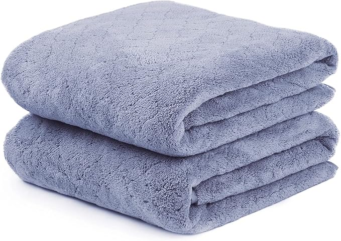 JML Microfiber Bath Towels, Ultra Soft, Super Absorbent, Fast Drying, No Fading, Large Body Towel Set for Shower, Gym, Sauna, Sport, Travel, Fitness, SPA,Yoga (Coral Fleece Blue, 30 in x 60 in)