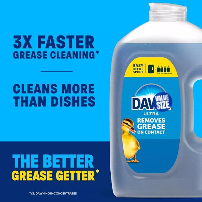 Dawn Ultra Dish Soap Dishwashing Liquid, Original Scent, Dish Soap Refill, 67 Fl Oz bundled with Heavy Duty Scotch Brite Sponge