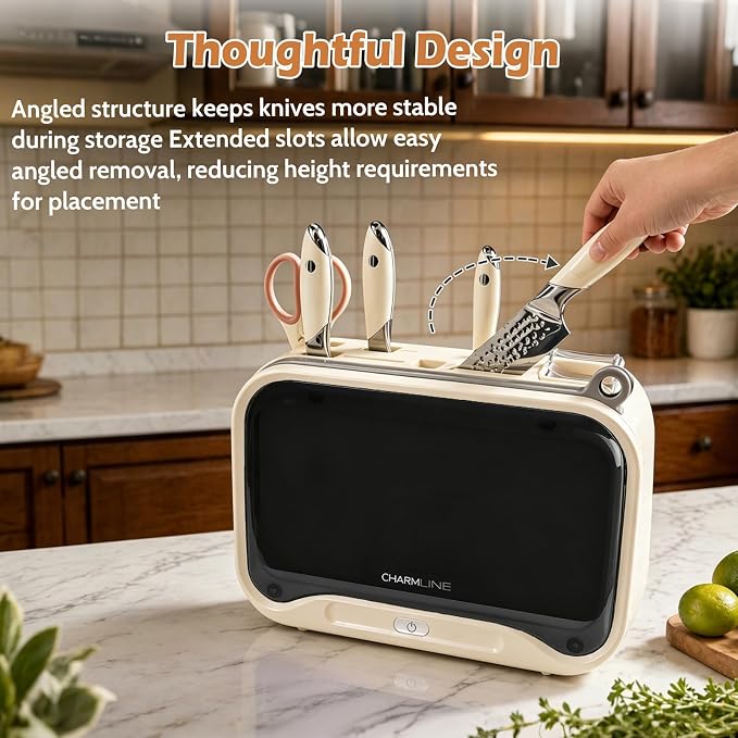 Charmline Next-Gen Smart Cutting Board and Knife Set with Holder, Self-Cleaning and Drying, Space-Saving Kitchen Organizer, Practical Gift for Mom, Dad, Housewarming, Birthday & Christmas