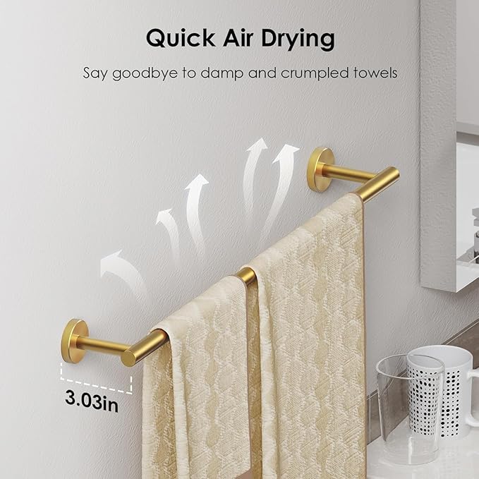 FORIOUS Bathroom Hardware Accessories Set, SUS304 Stainless Steel Towel Bar Set, Modern Towel Racks Holder for Bathroom, Toilet Paper Holder Wall Mounted 4 Pieces(18" Bar, Brushed Gold)