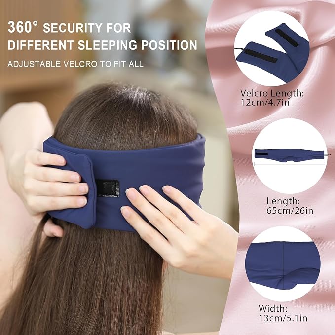 LC-dolida Bluetooth 5.4 Sleep Mask, Ice Silk Sleep Headphones for Side Sleepers, Adjustable Blackout Eye Mask with Bluetooth Headphones, Ultra-Soft Sleeping Mask for Women & Travel (Navy)