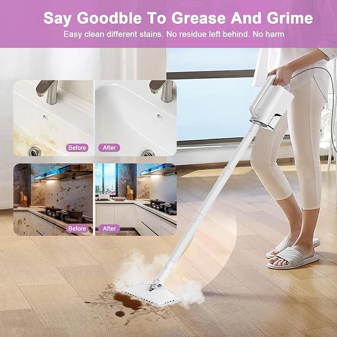 6-in-1 Steam Mop, 1200W Rotated Steam Cleaner for Home, 2 Modes, 400ML Removable Tank, 23FT Power Cord, 2 Pads, Multi-Surface Steamer for Hard Floor, Laminate Floor, Tiles Cleaning (Lunar Halo)