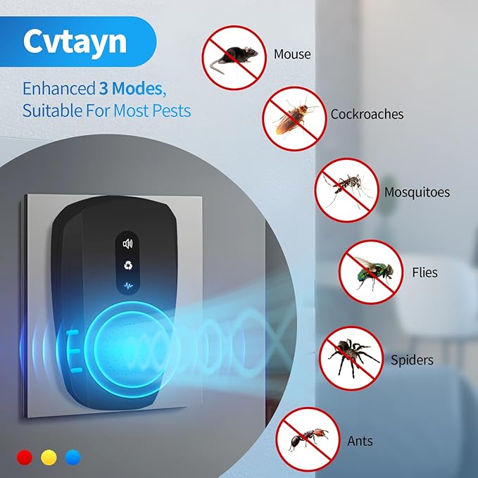 2026 Upgraded Ultrasonic Pest Repellent Indoor Insect Repeller, Pest Control, Repellent Roach, Mouse, Mosquito, Mice, Spider, Bugs, Ant, Rodent Repellent Ultrasonic Plug in, 3 Mode Switching, 6 Packs