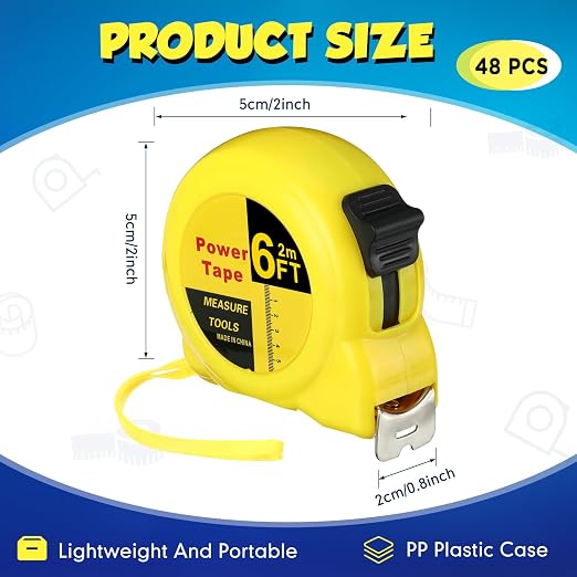 Xuhal 48 Pcs 6 ft Mini Tape Measure Bulk Measuring Tape Imperial and Metric Pocket Self Locking Easy to Read with Inches and Centimeters for Designer Decorator