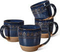 Artena Ceramic Coffee Mugs Set of 4, 16oz Embossed Large Latte Mugs Coffee Cups with Handle for Tea, Latte, Cappuccino & Cocoa, Milk Dishwasher & Microwave Safe, Blue (Willow Leaf)